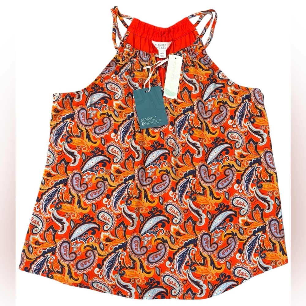 Market & Spruce Orange Multicolor Paisley Print Sleeveless Tank Size LP